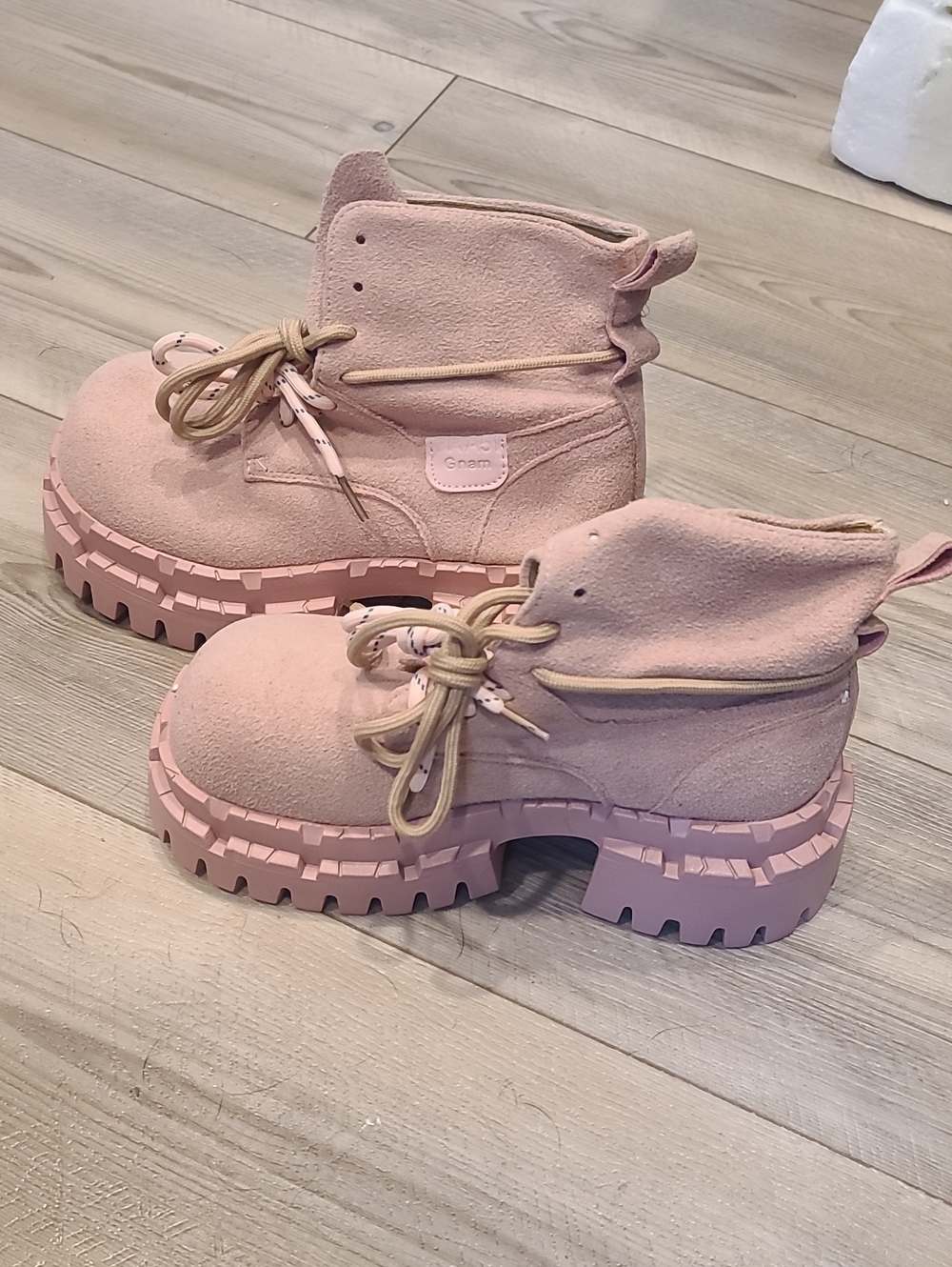 Pink Suede Chunky Lug Boots